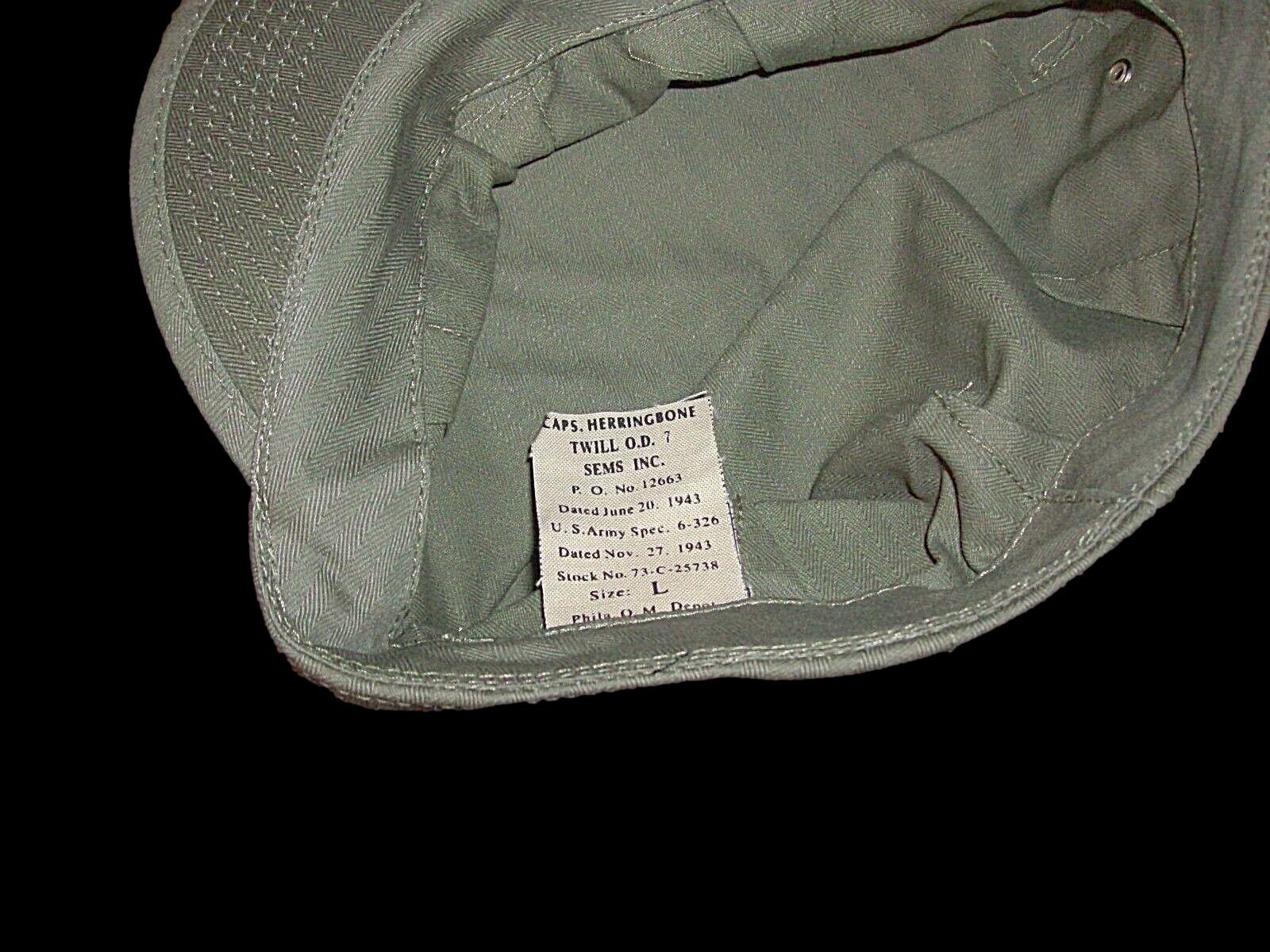 WWII U.S MILITARY ARMY HAT REPRODUCTION CAP HBT MATERIAL OD GREEN SIZE LARGE