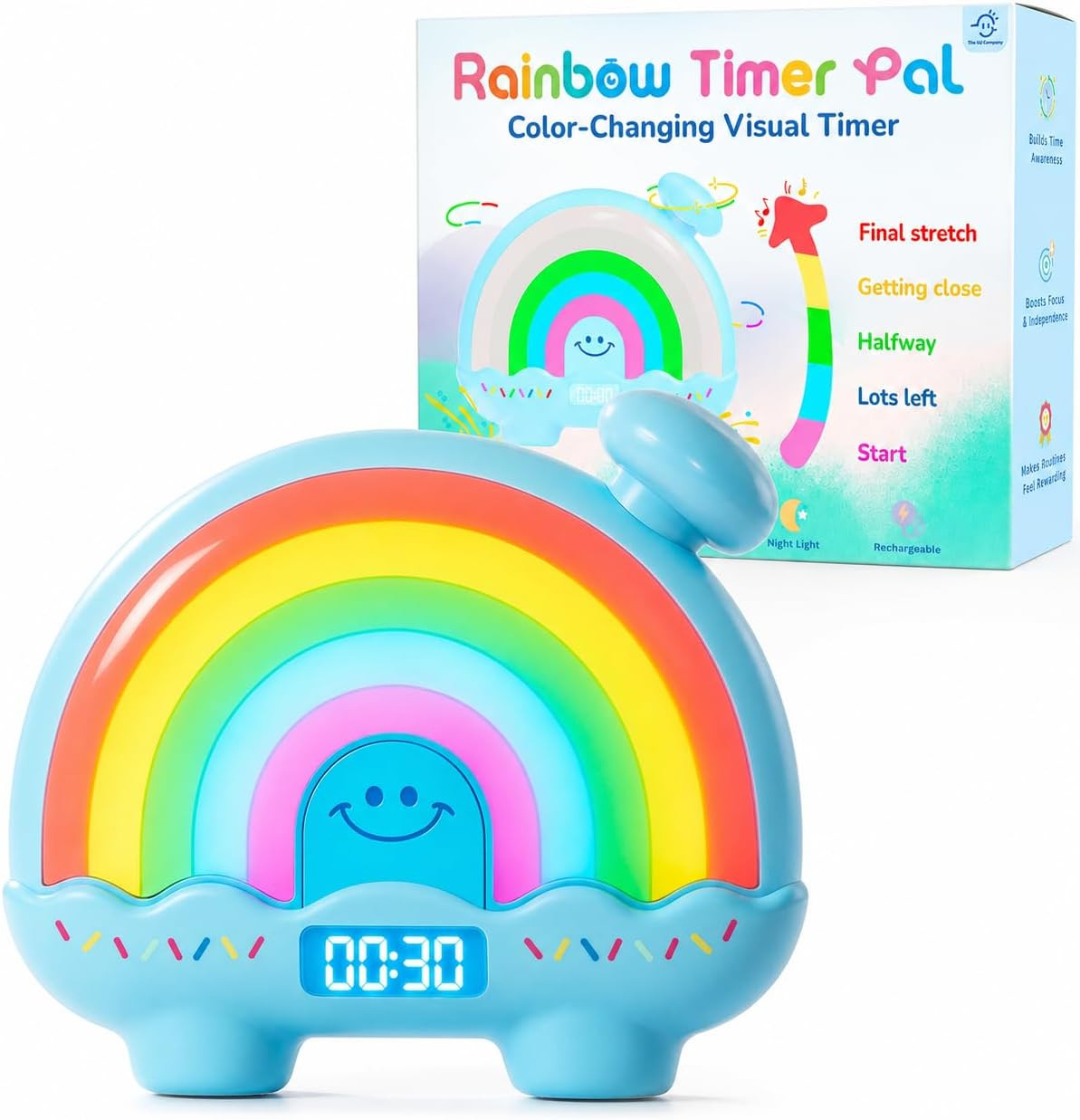 Timer Pal, Rainbow Visual Timer for Kids/Adults, 0-99 Minutes Light Timer | Rech