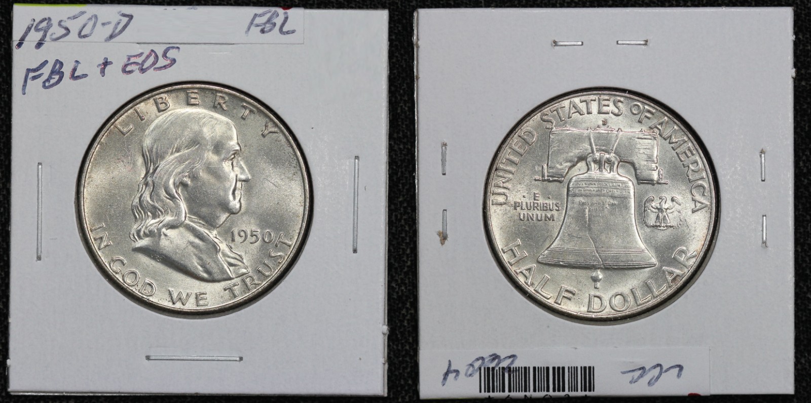 1950-D Franklin Half Dollar Early Die State Full Bell Lines 6NQ3