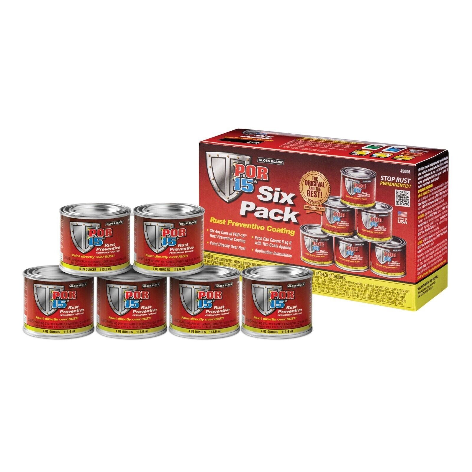 6 cans POR-15 45006   (Gloss Black Rust Preventative Coating 4 oz )