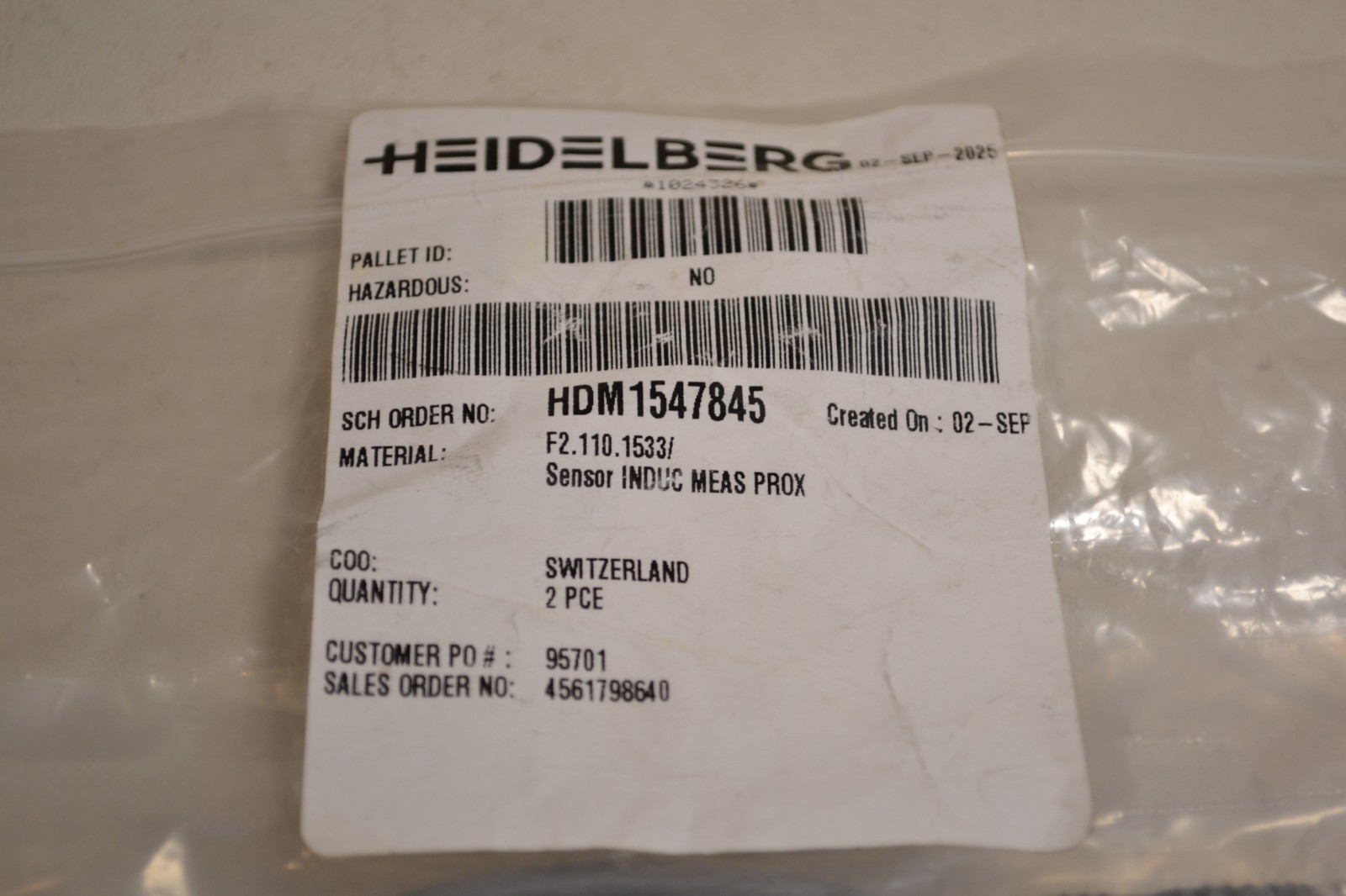 HEIDELBERG HDM1547845 Sensor Induction F2.110.1533
