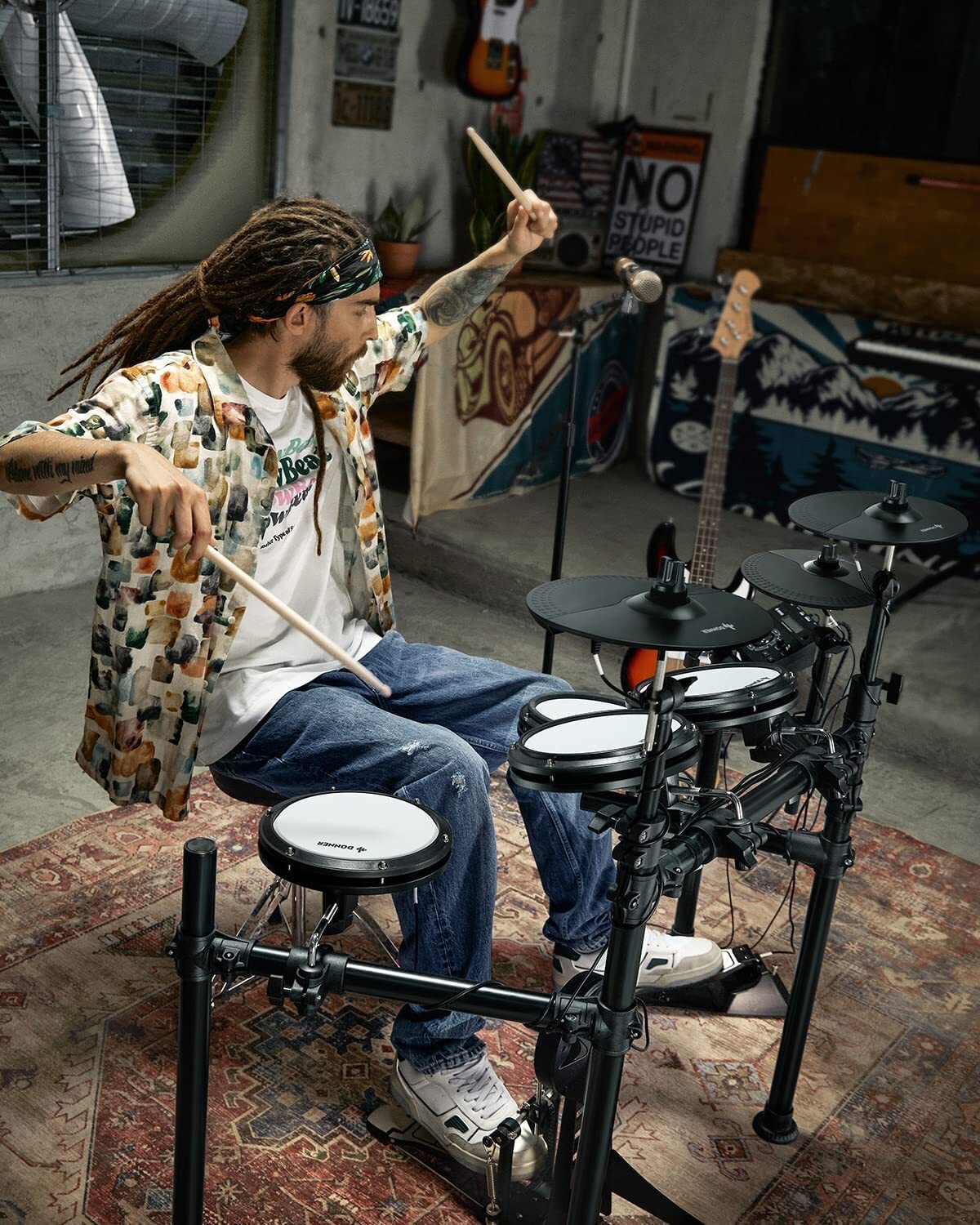 🥁 Donner DED-200X Electronic Drum Set With Throne Dual Zone Quiet Mesh Pads