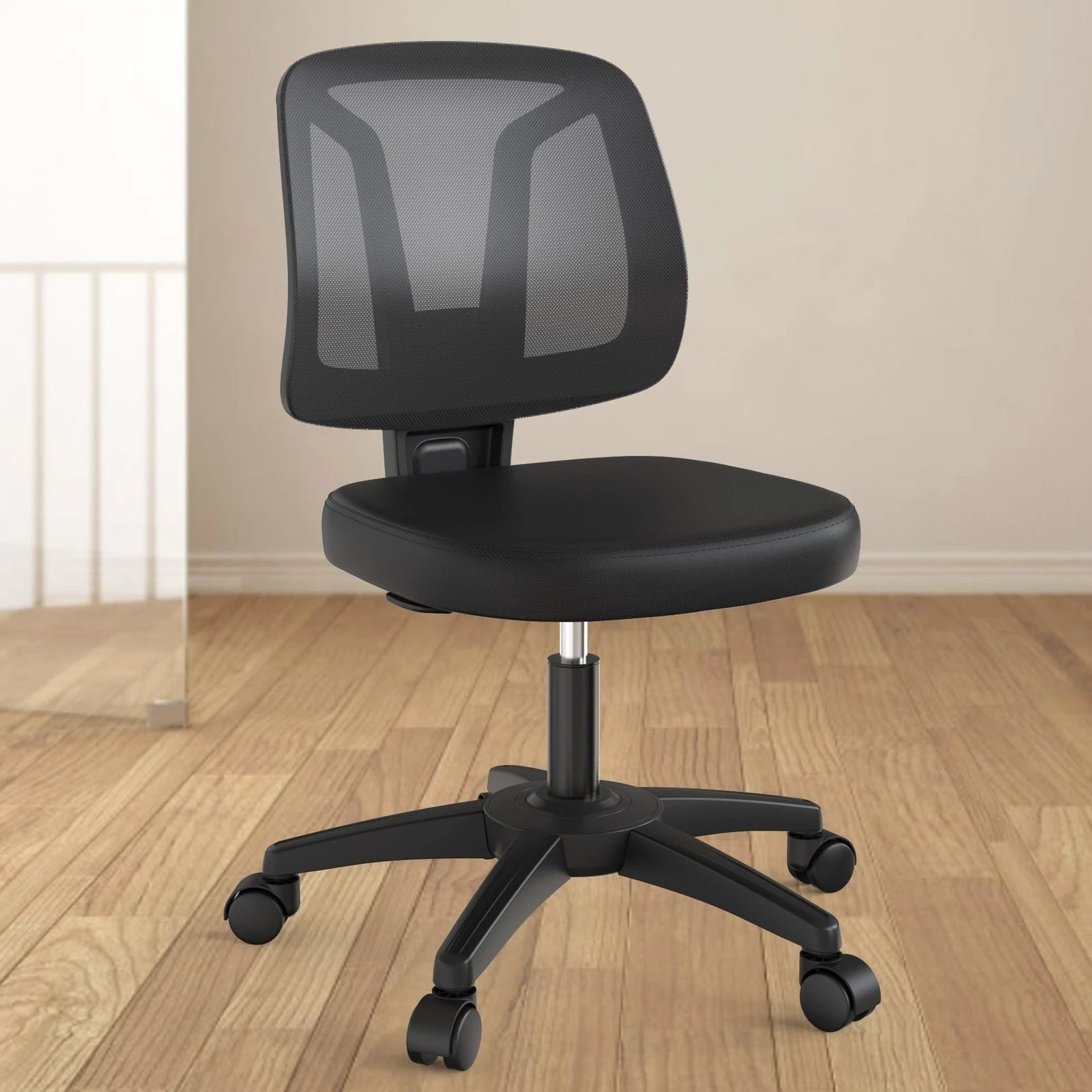 Armless Desk Office Chair Without Arms Adjustable Height and Lumbar Su