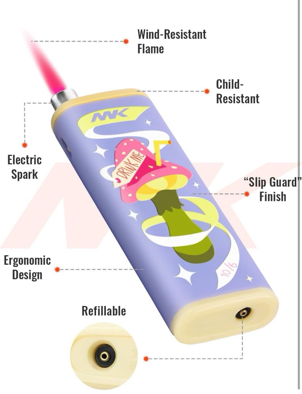 MK Lighter Refillable Wind-Resistant Pocket Jet Lighter, Multicolor