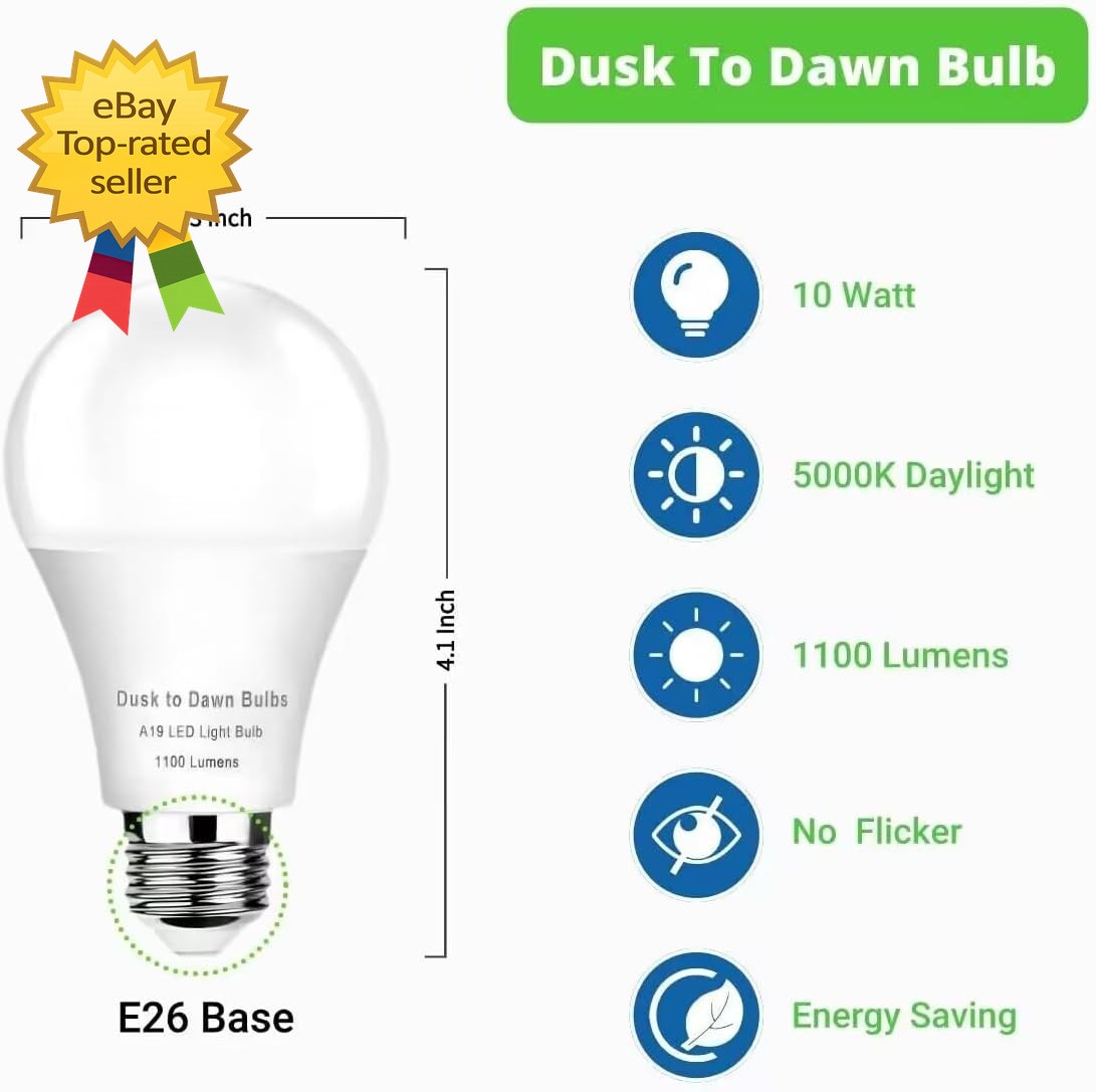 4-Pack Dusk to Dawn Light Bulbs Outdoor 75 Watt Equivalent Automatic On Off Sens