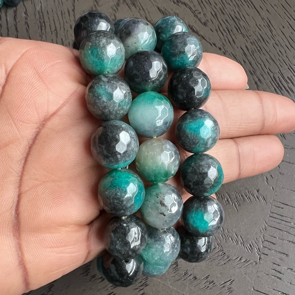Faceted colorful chalcedony bracelet 13mm 6.5’ (one)