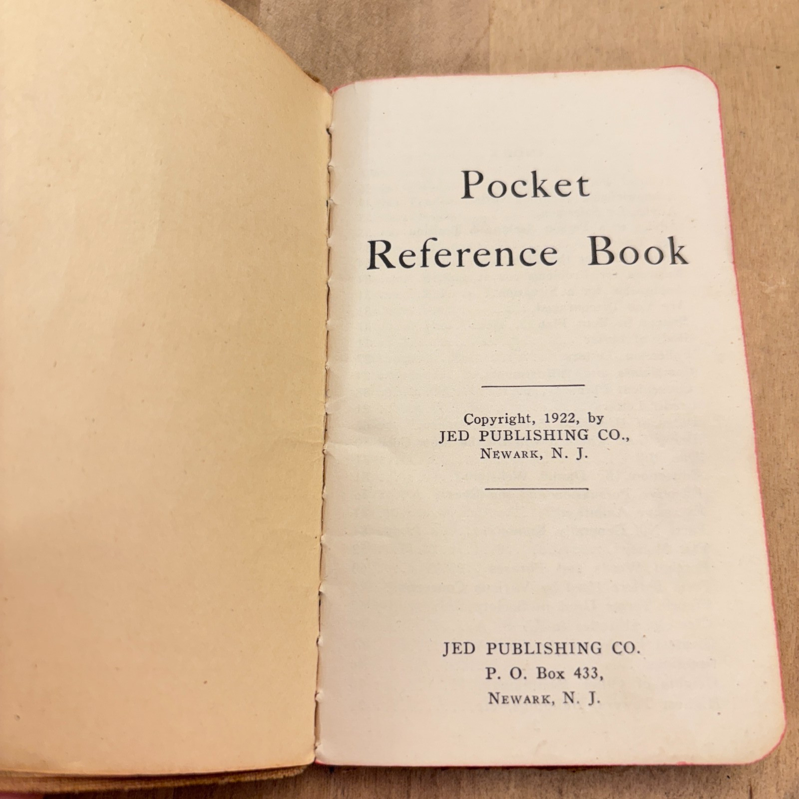 Vtg 1922 Jed Publishing Co Pocket Reference Book Newark NJ Advertising Book 4.5"