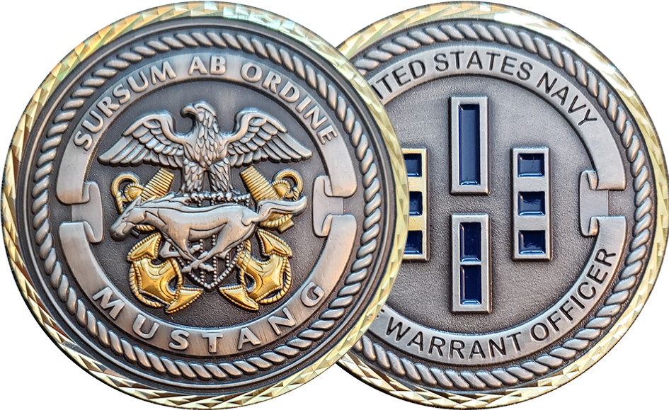 U. S. NAVY CHIEF WARRANT OFFICER CHALLENGE COIN ~ SURSUM AB ORDINE ~  MUSTANG