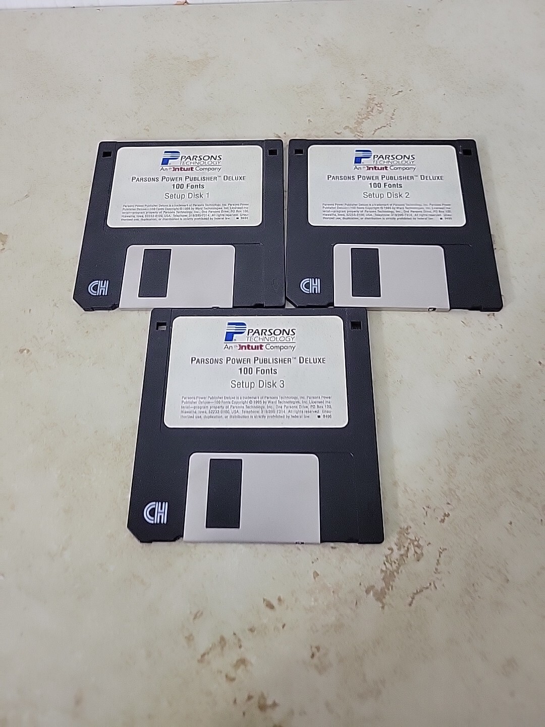 Vintage Parsons Technology Software Power Publisher Deluxe 100 Fonts 3 Disks