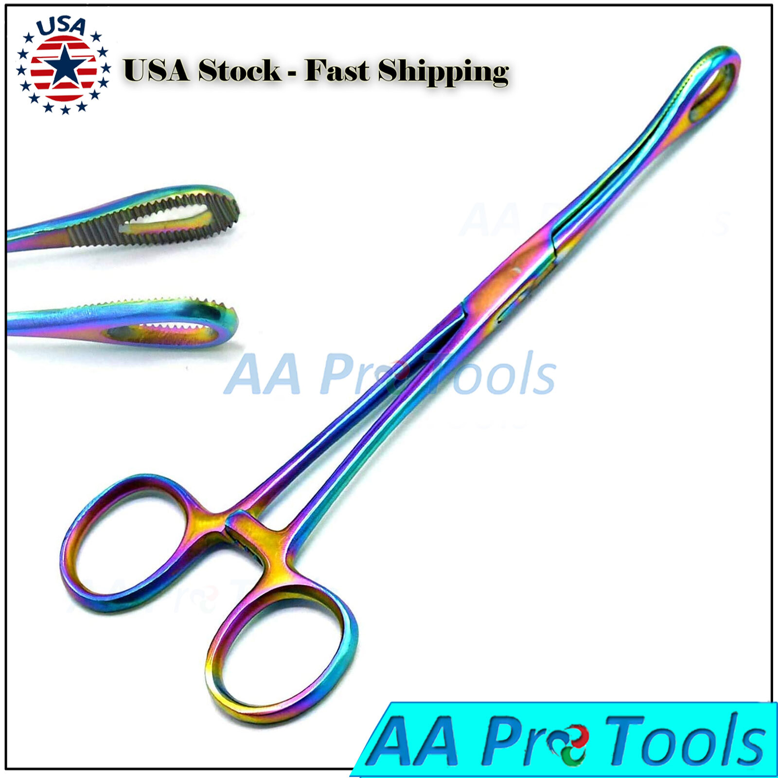 New Body Piercing Sponge Forceps 7" Un-Slotted Multi Titanium Color A+Quality