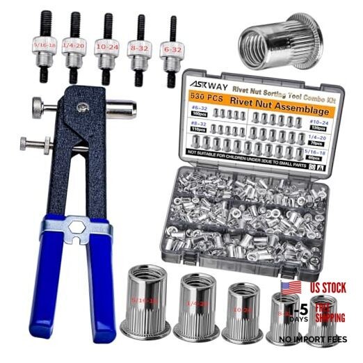 SAE Pressure Rivet Nut Tool Kit 530pcs, inch SAE Aluminum 530 PCS Rivet Nut