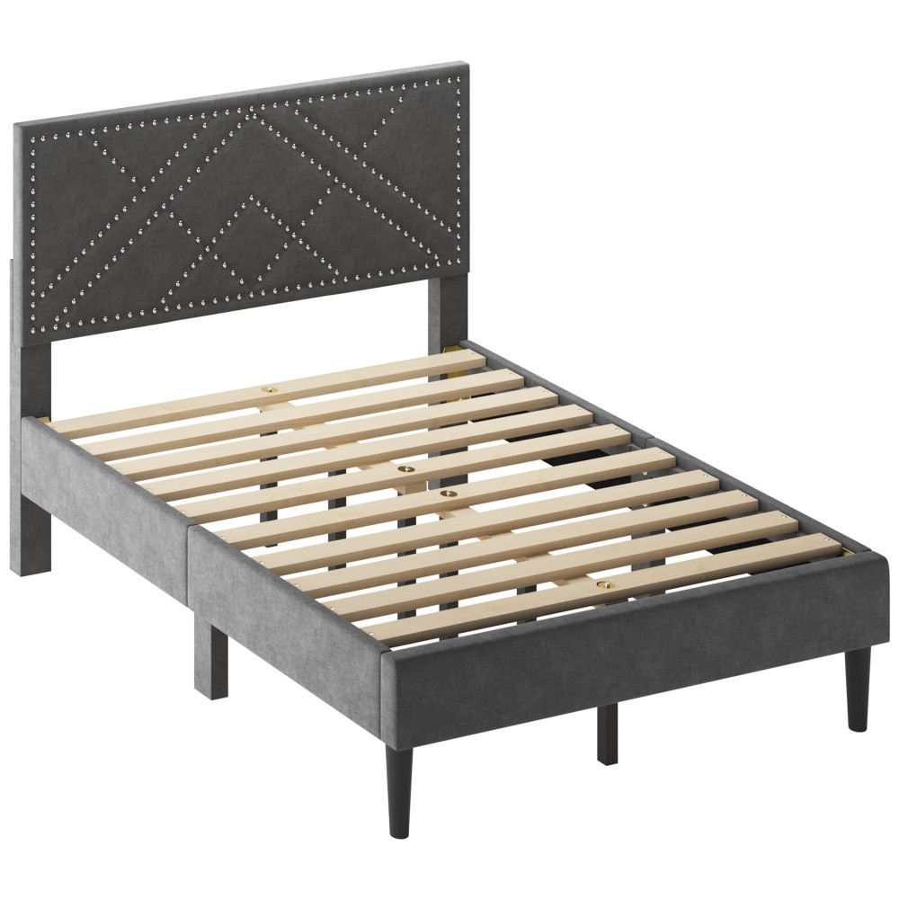 Queen Bed Frame with Storage Headboard and Drawers, Strong Metal Slats
