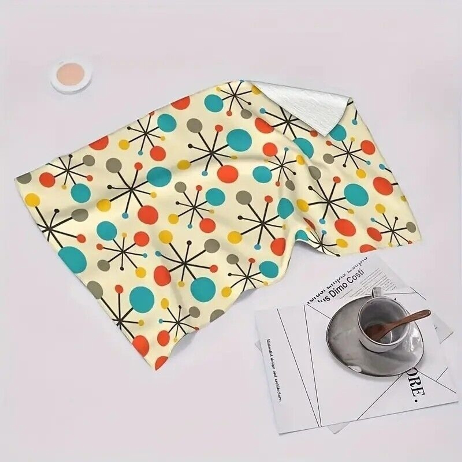 Retro Mid-Century Dots Modern Atomic Kitchen Towels 2pc Vintage Vibe Microfiber
