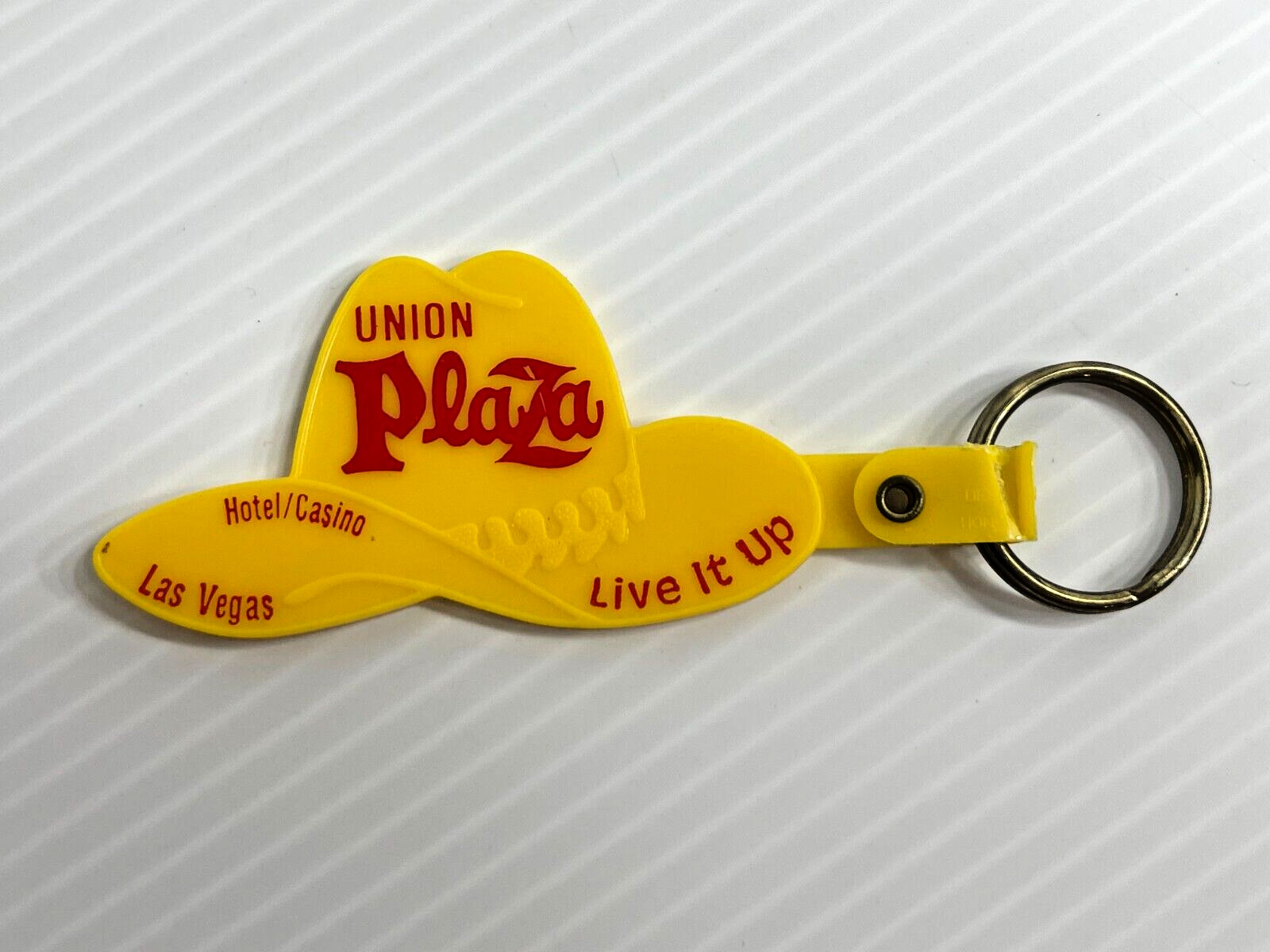 Vintage 1970s Union Plaza Hotel / Casino Las Vegas Keychain  (Near 3.5 In Long)