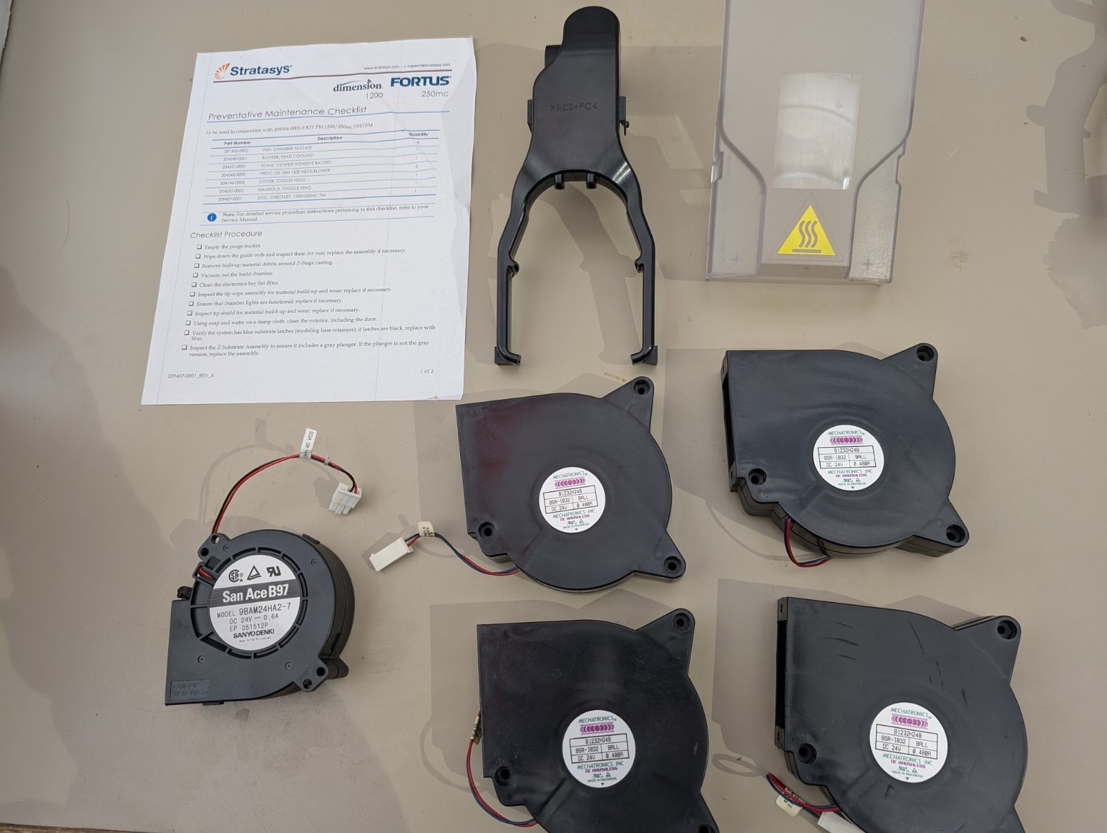Stratasys Dimension 1200 & Fortus 250mc Service Repair Maintenance Fan Kit Duct