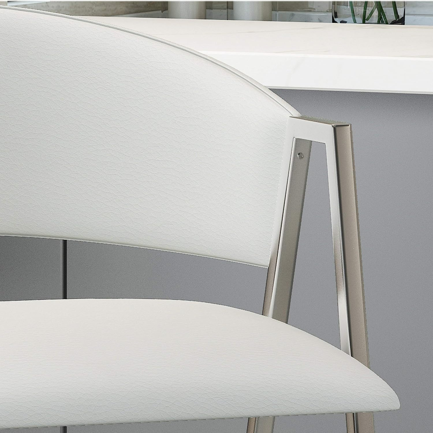 Ivory & Chrome Marlon Modern Leather Barstools - Set of 2, 28.25" Height