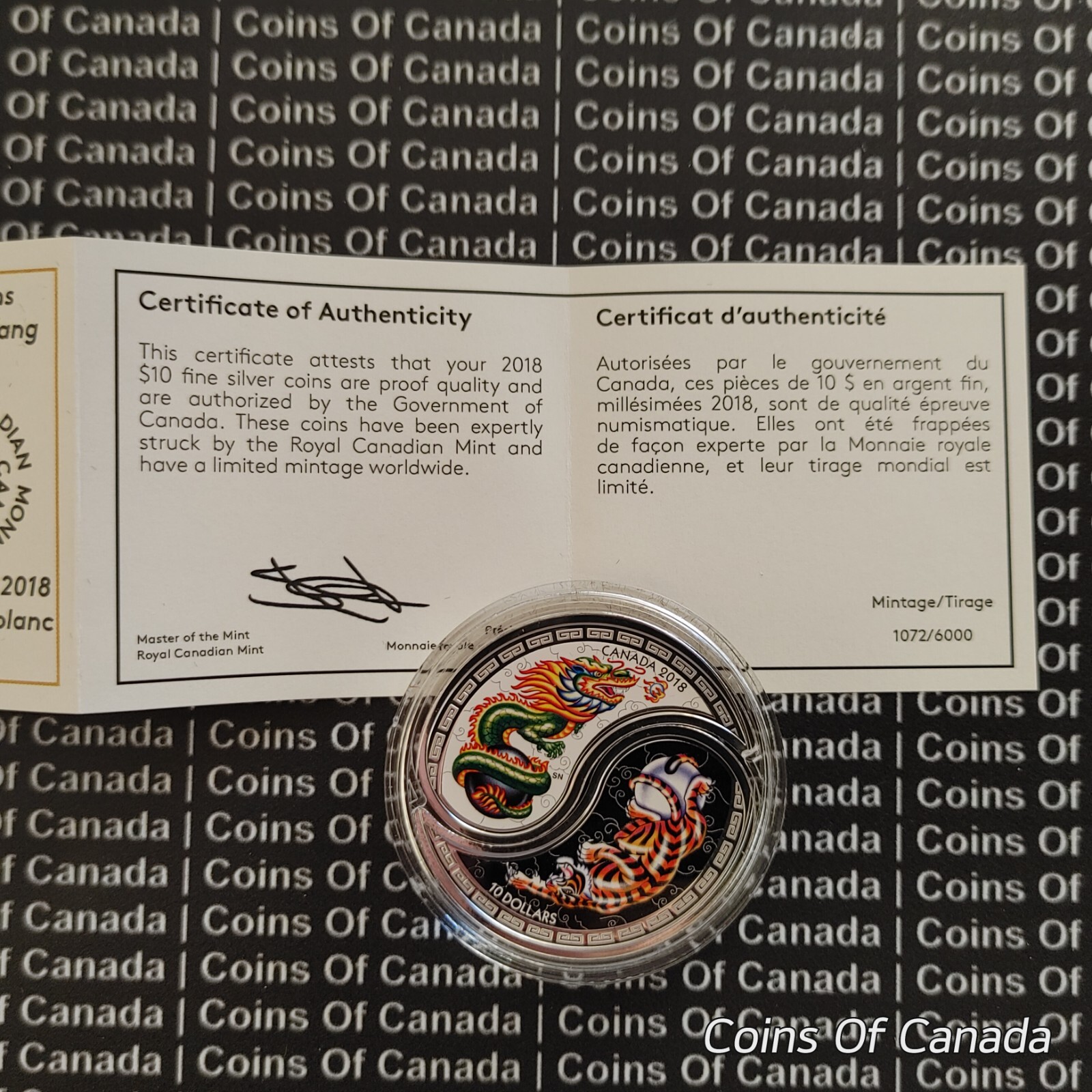2018 Canada $10 Silver Coin Black White Yin + Yang Tiger + Dragon #coinsofcanada