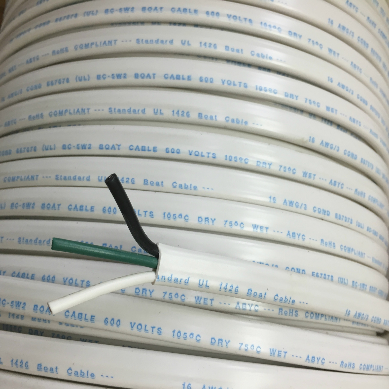 16/3 AWG Gauge Marine Grade Wire AC, Boat Cable, Tinned Copper, Flat Triplex