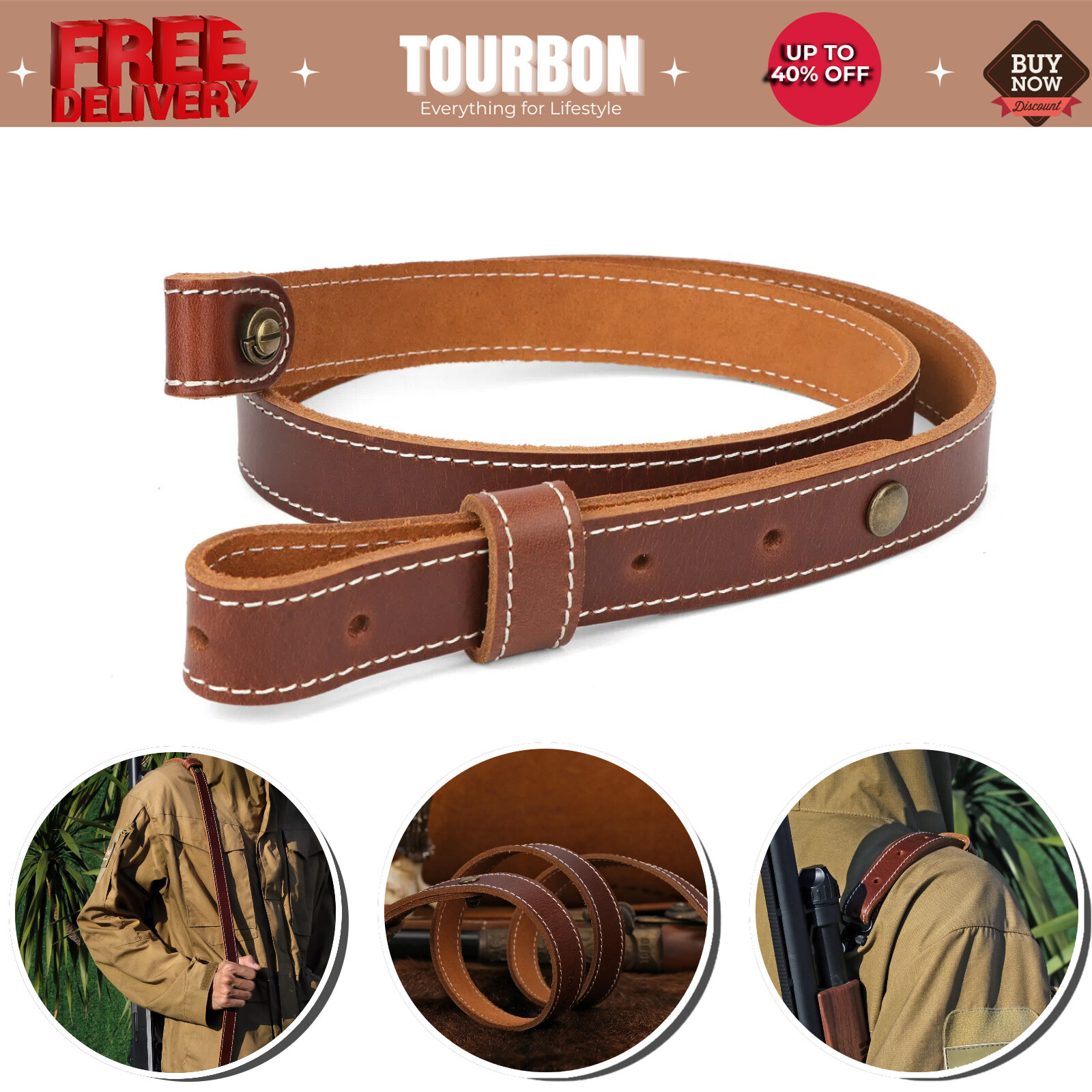 Tourbon Leather Rifle/Shotgun Sling Hunting Gun Holds Strap Lightweight Shooting