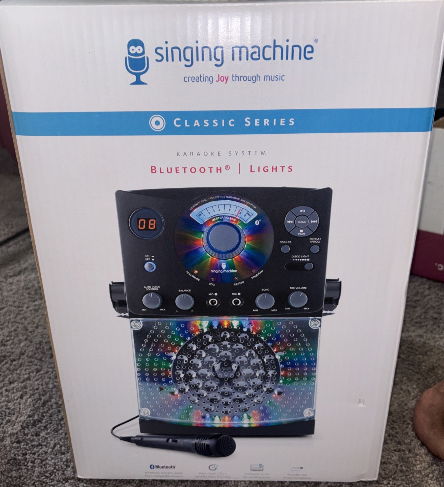Singing Machine Bluetooth/CD Karaoke System w/LED Disco Lights SML385BTBK