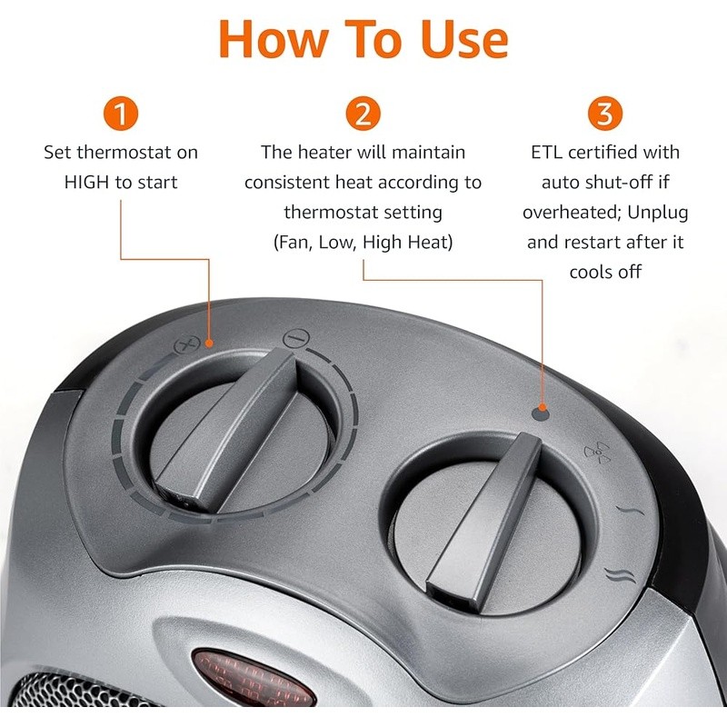 Portable Ceramic Space Heater W/ Adjustable Settings & Safety Features New
