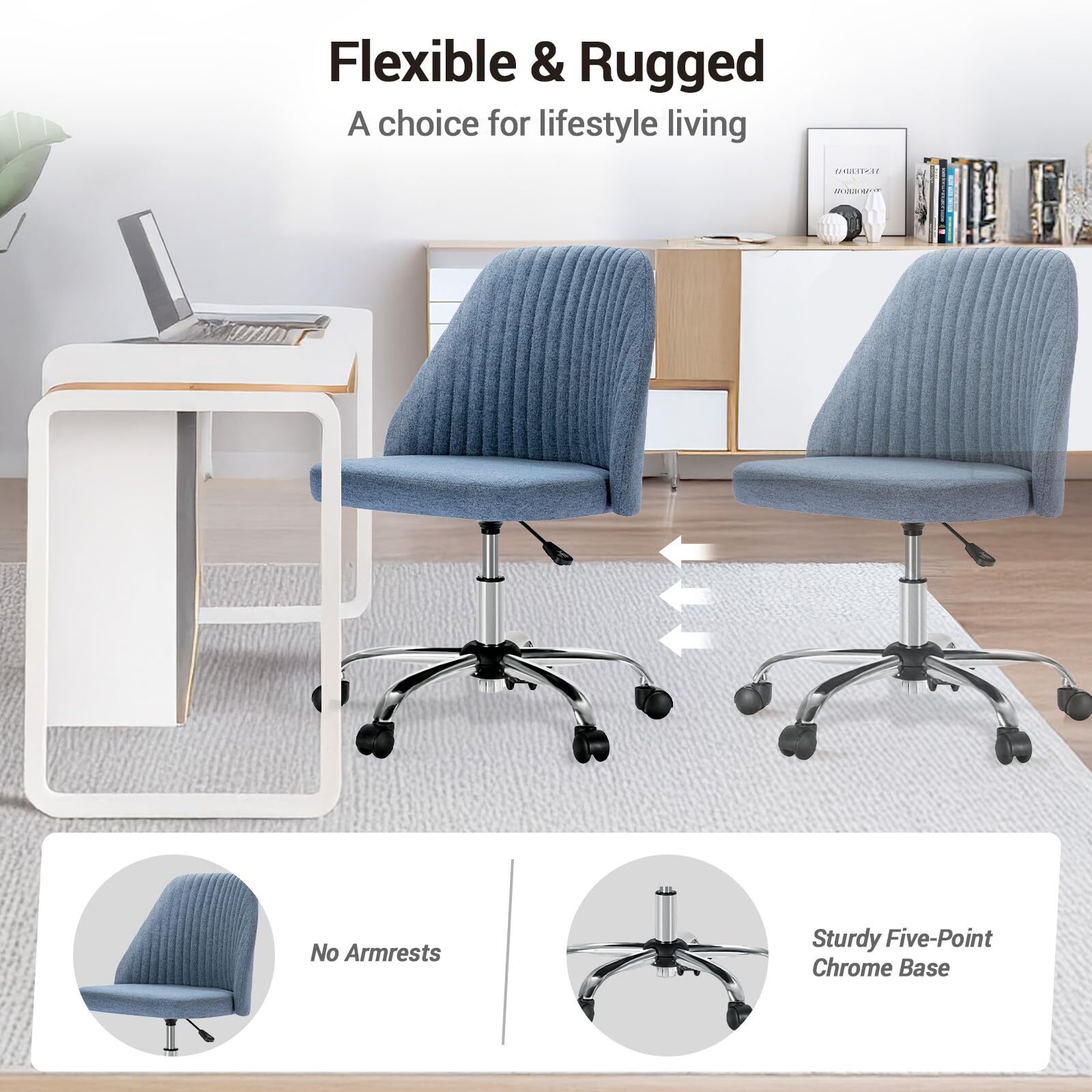 Office Chair Adjustable Height Swivel Rolling Chairs for Bedroom Adult Blue