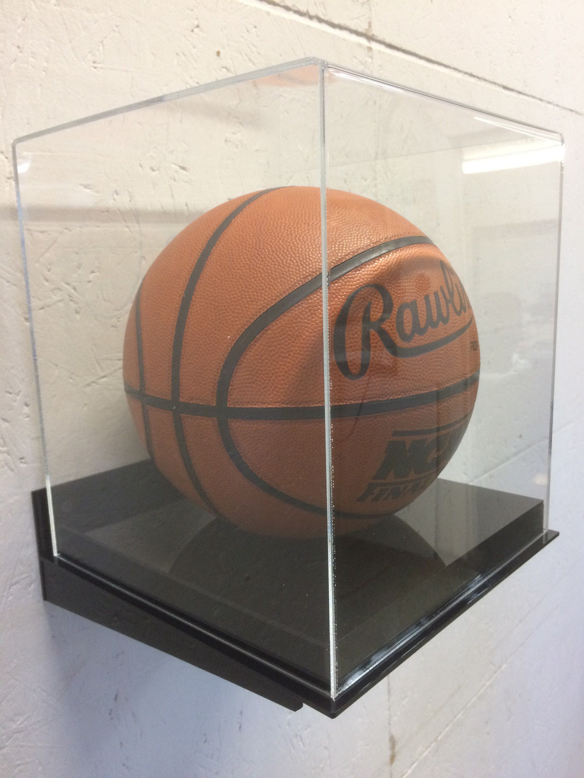 Basketball acrylic display case 85% UV filtering WALL MOUNT black base