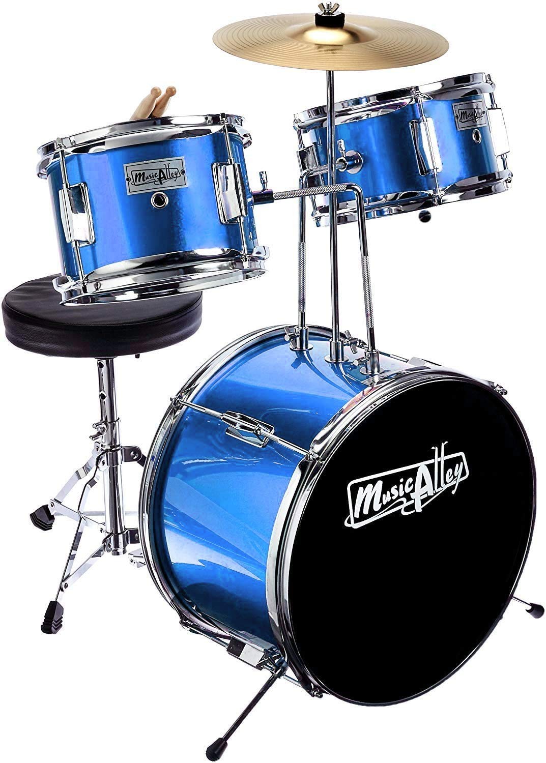 Kids Drum Set 3 Piece with Sticks & Throne Seat - Beginner Drum Kit for Children