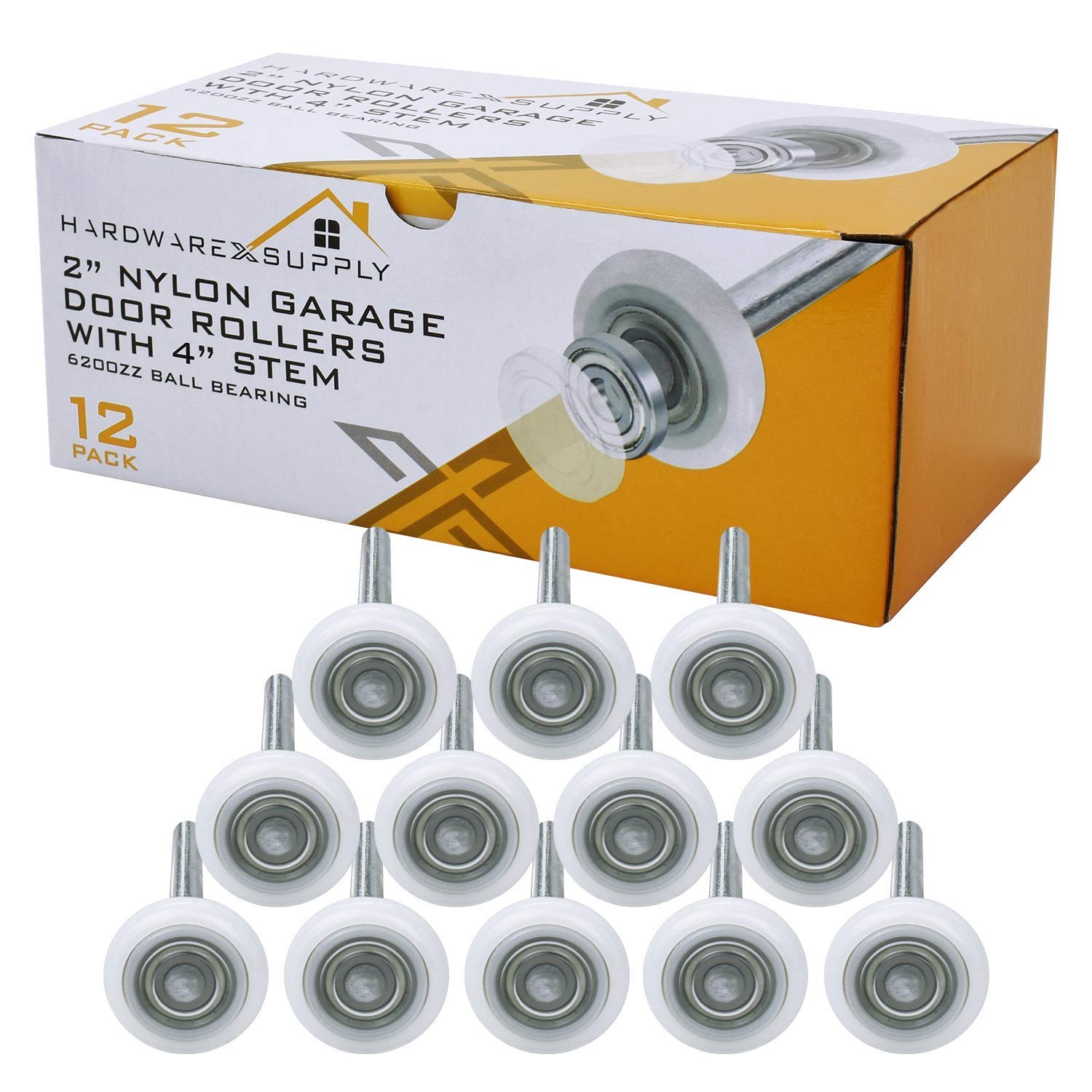 2" Nylon Sealed Garage Door Rollers, 6200ZZ High Performance Bearing (12 Pack...