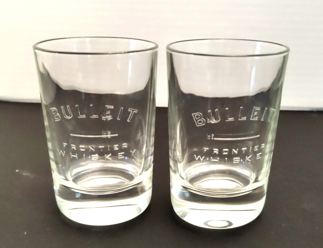 Bulleit Frontier Whiskey Drinking Rocks Glasses Pair 4” Alcohol Shot Set of 2