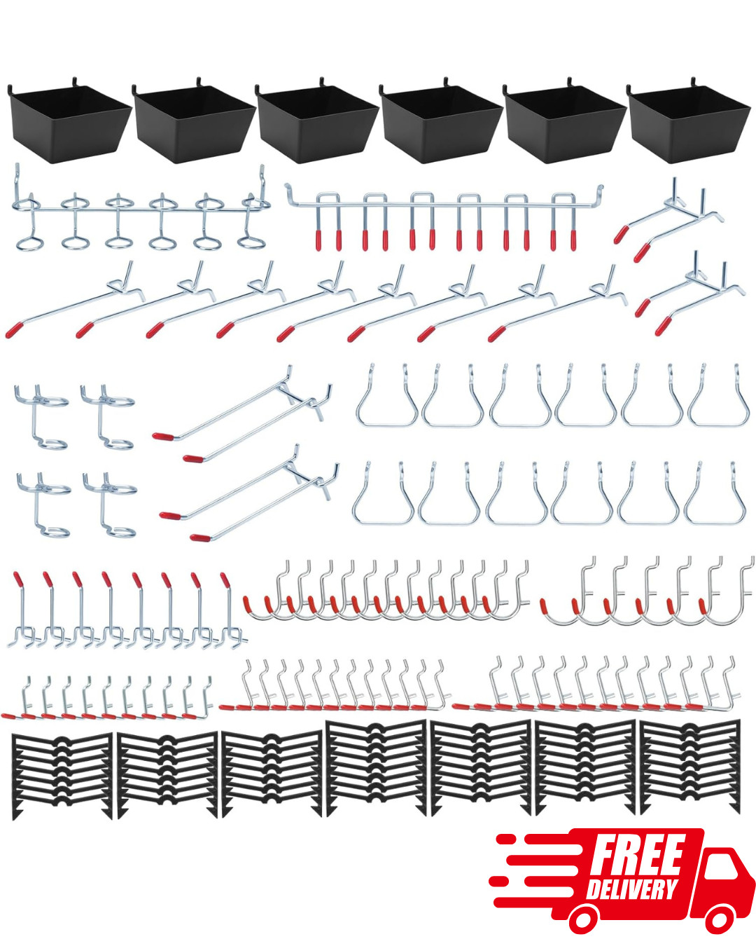 148PCS Pegboard Accessories Kit with Hooks and Bins – Tool Storage Organizer Set