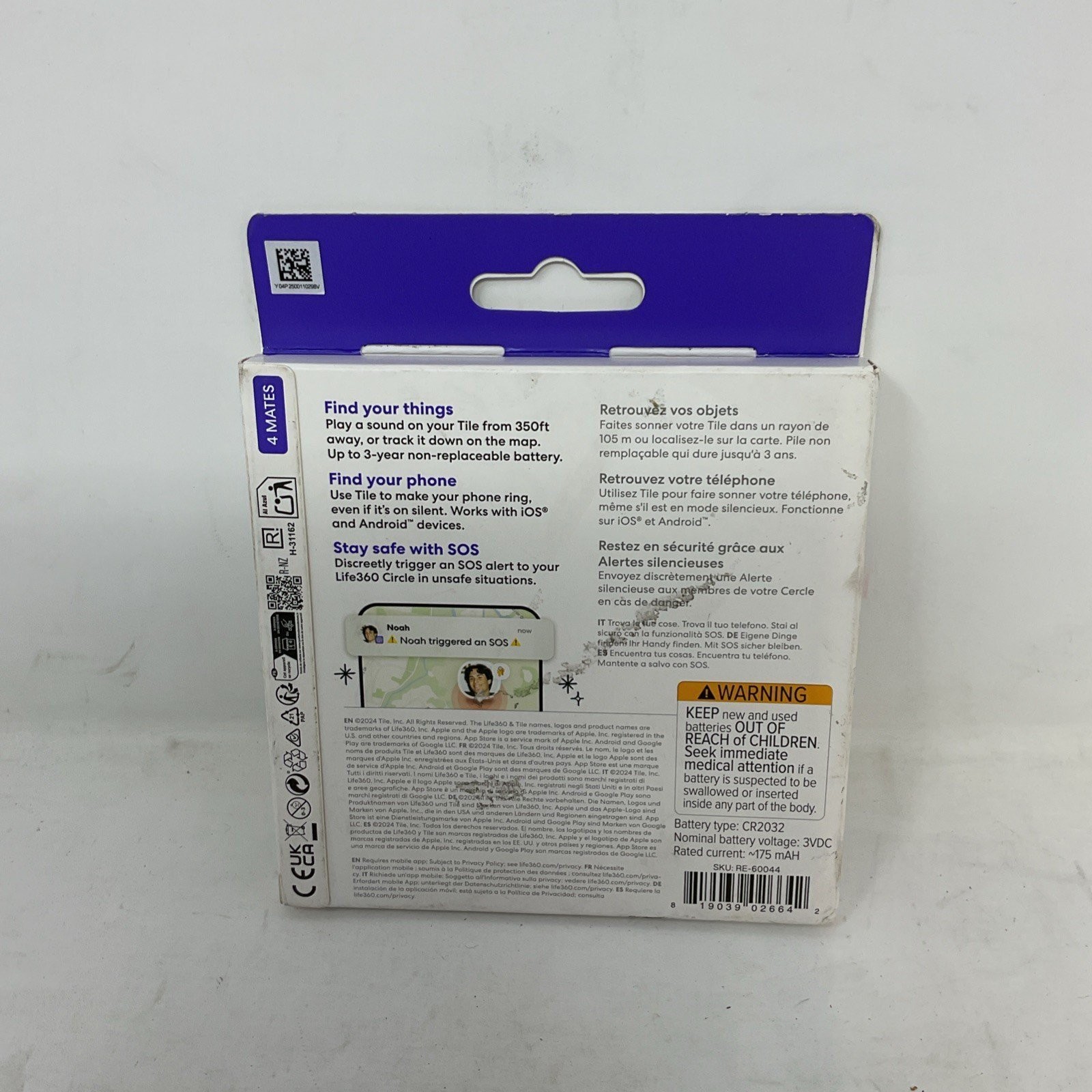 Life360 Tile Mate (2024) Bluetooth Tracker Item Finder 4-Pack RE-60044