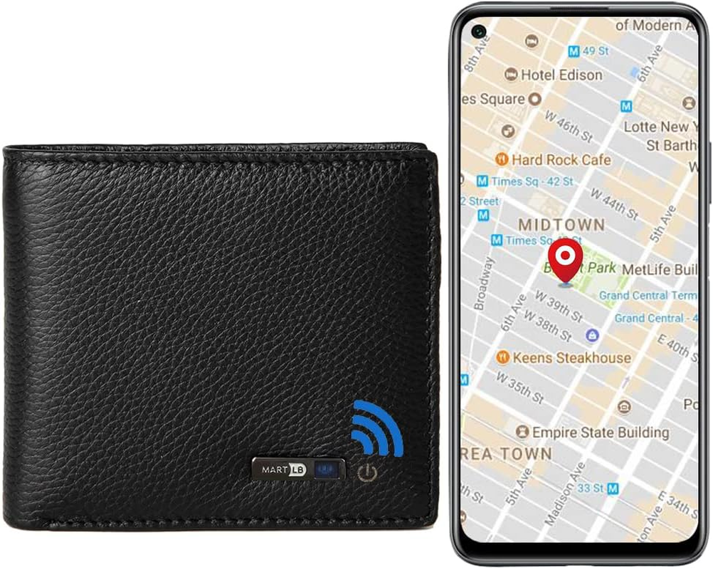 "Ultimate Men's Leather Wallet: Sleek Design with Bluetooth Tracker, GPS Locator