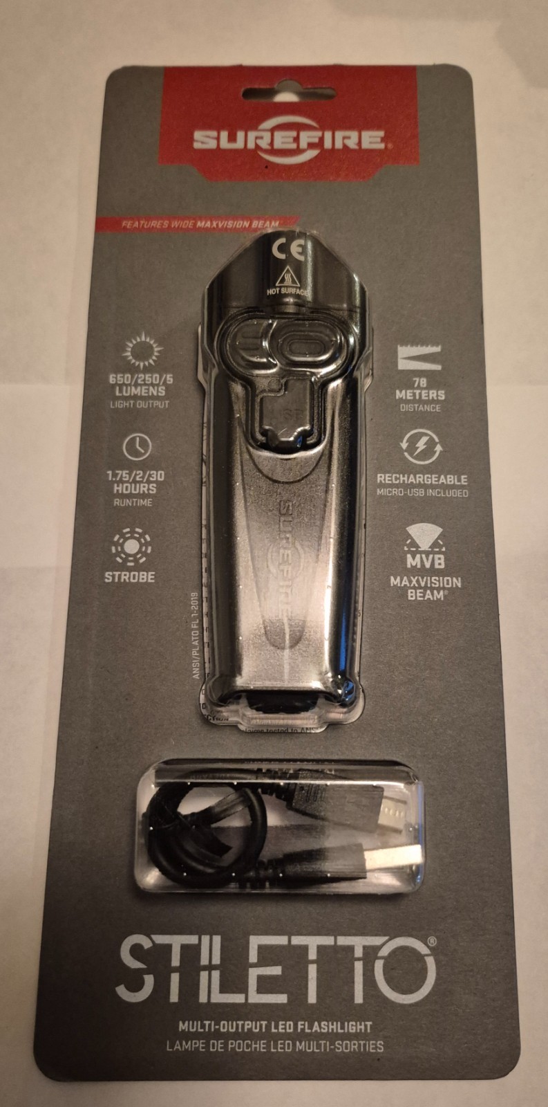 Brand New SureFire Stiletto Multi-Output Rechargeable LED Flashlight PLR-A