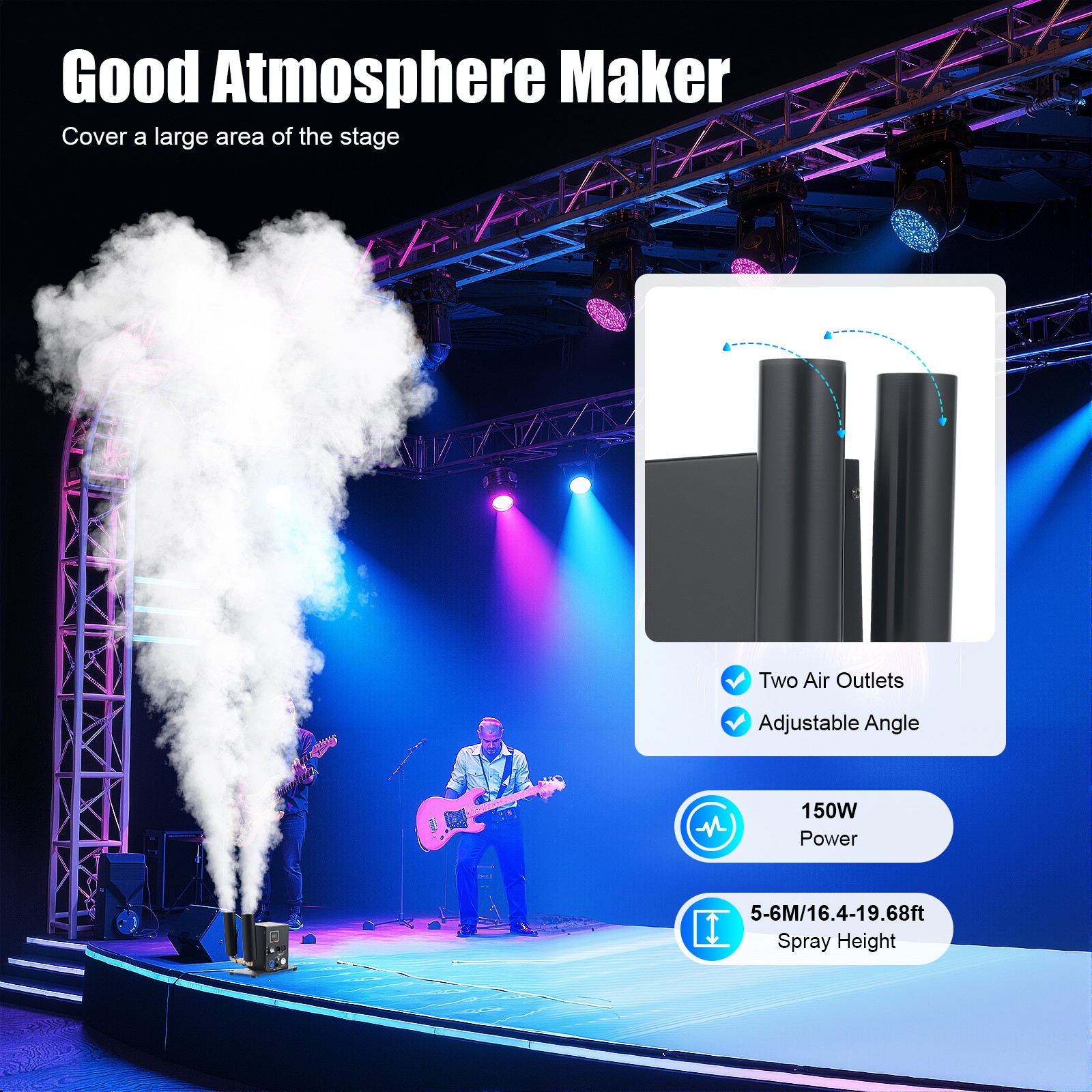 2-Nozzle CO2 Column Fog Machine CO2 Cannon Stage Smoke Effect DMX512 w/20ft Hose