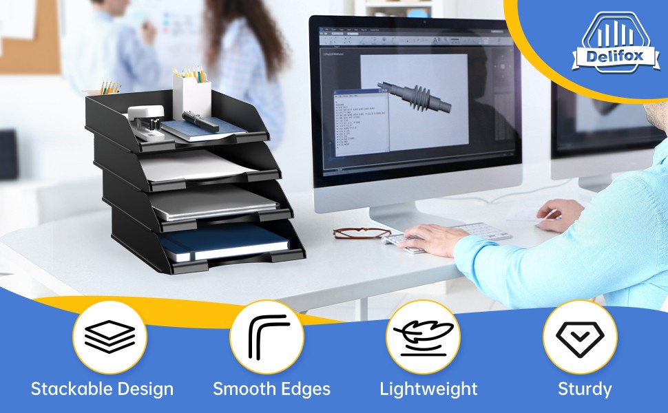 4 Pack Stackable Paper Trays for Letter Documents, Desktop File Organizers for