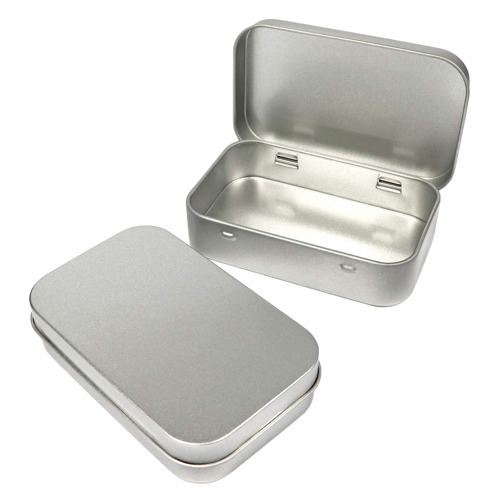 Silver Metal Rectangular Empty Hinged Tin Box 3.75x2.45x0.8 Inch 10 PCS