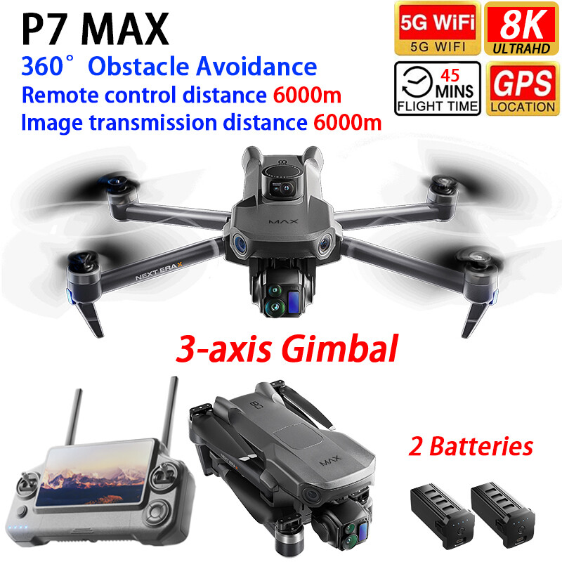 P7 Max Drone GPS 6KM 3-axis Gimbal 8K Camera 360° Obstacle Avoidance 2 Battery