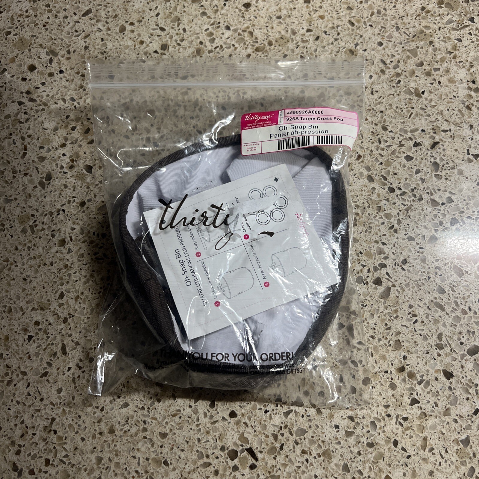 Thirty-One Gifts - Oh Snap Bin - Taupe Cross Pop NEW