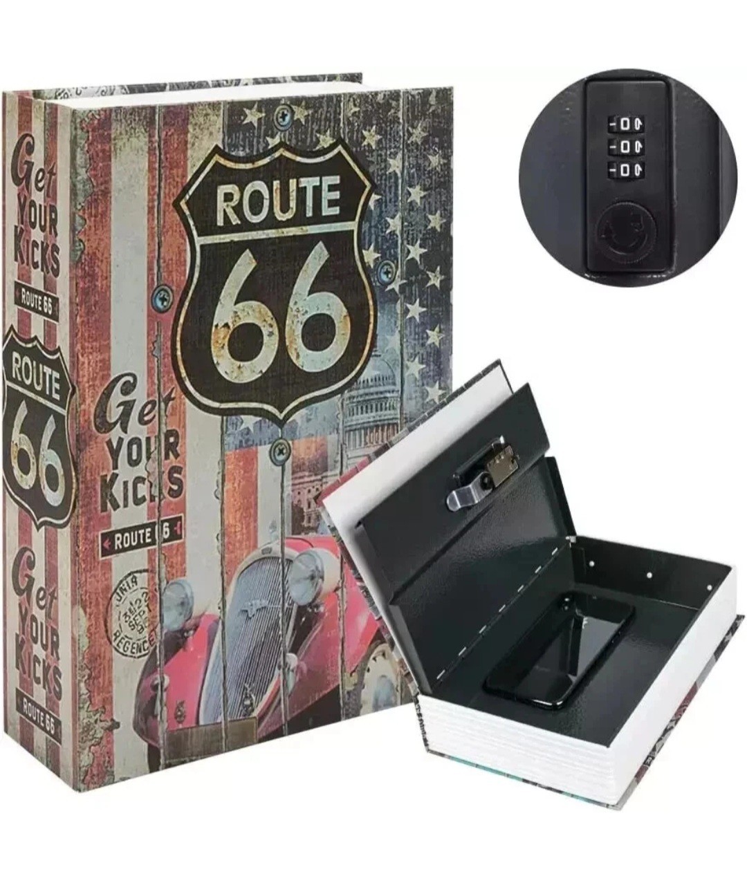 RT 66 SAFE Secret Storage Book Tin Security Combination Lock Diversion Safe Box