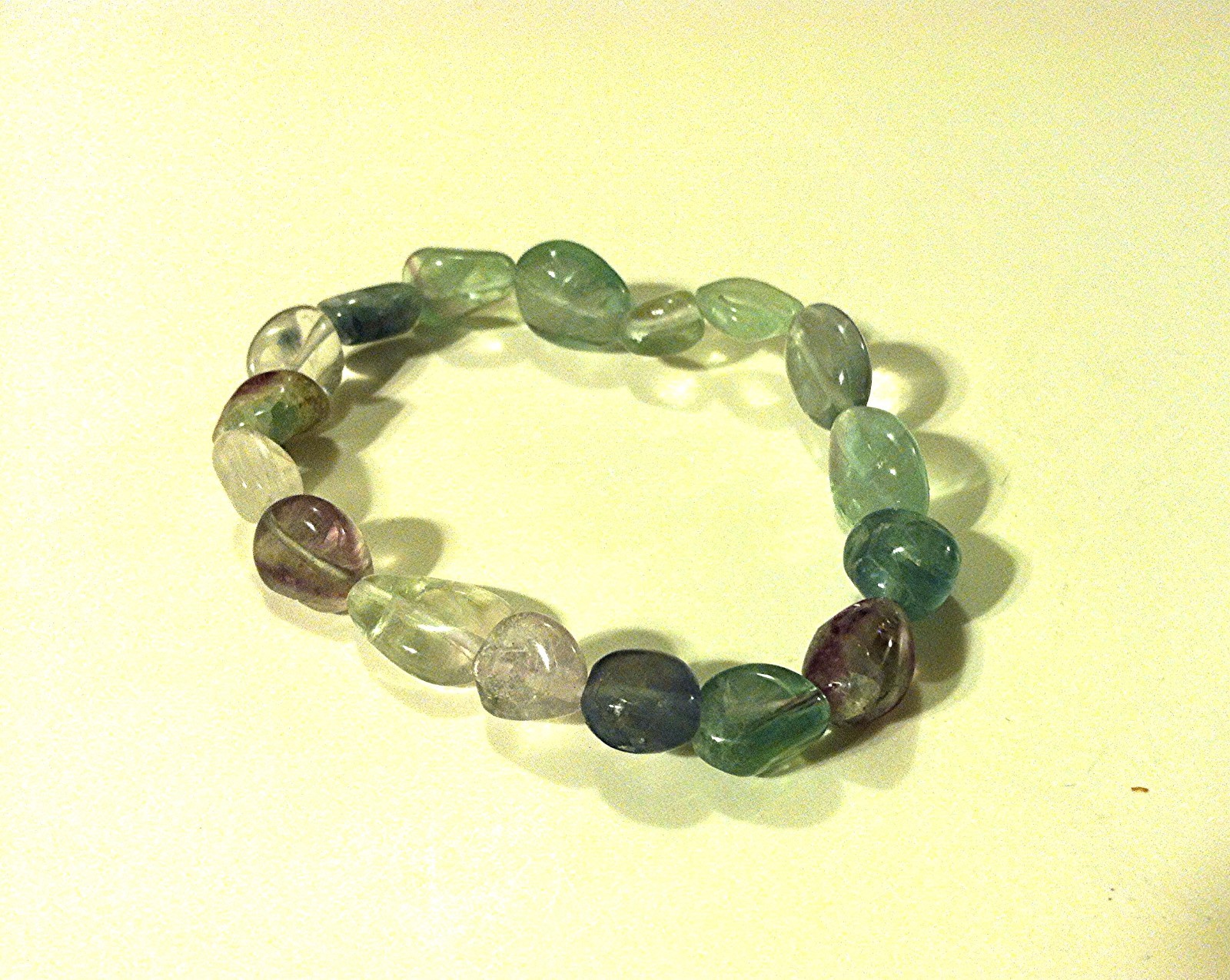 Tumbled Stone Semi-Precious Gemstone Genuine Fluorite Stone Stretchy Bracelet