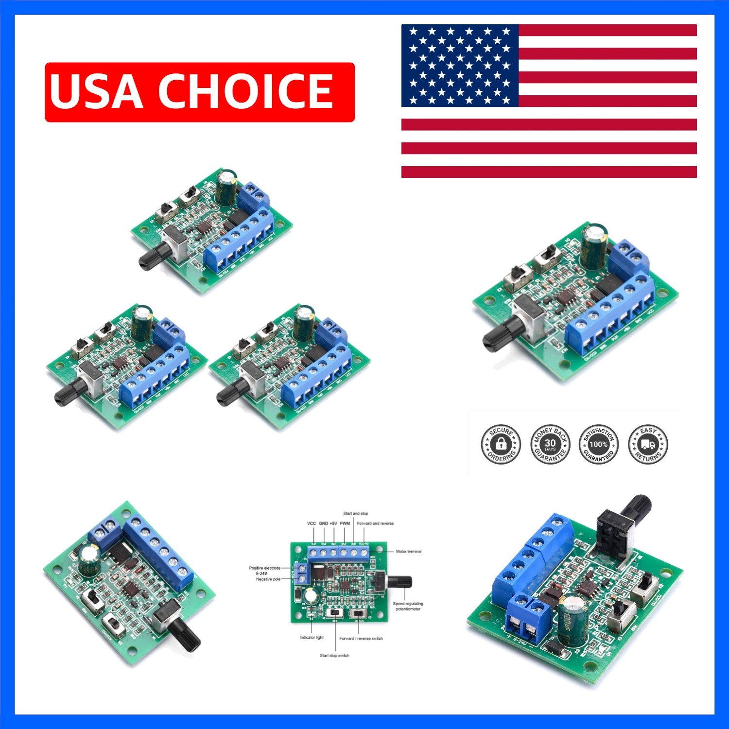 3pcs DC Motor Speed Controller DC 8-24V Brushless PWM Speed Control Board Vol...
