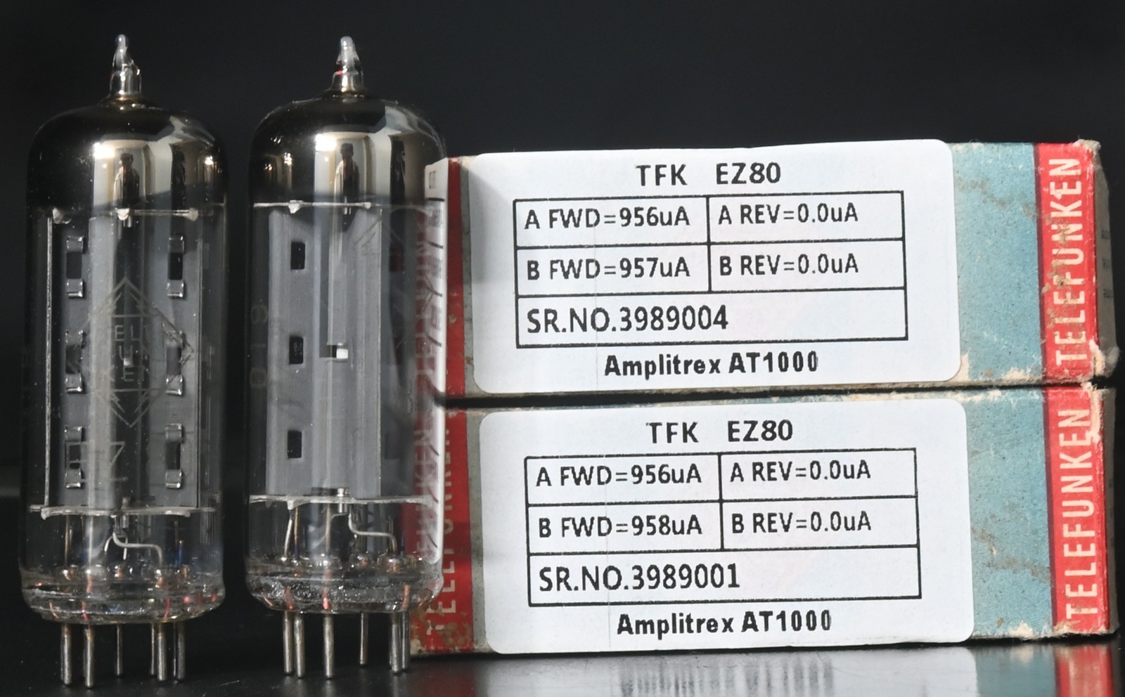 2x 1960 Telefunken EZ80 Top Ring Getter Made in Germany Amplitrex Tested Tube