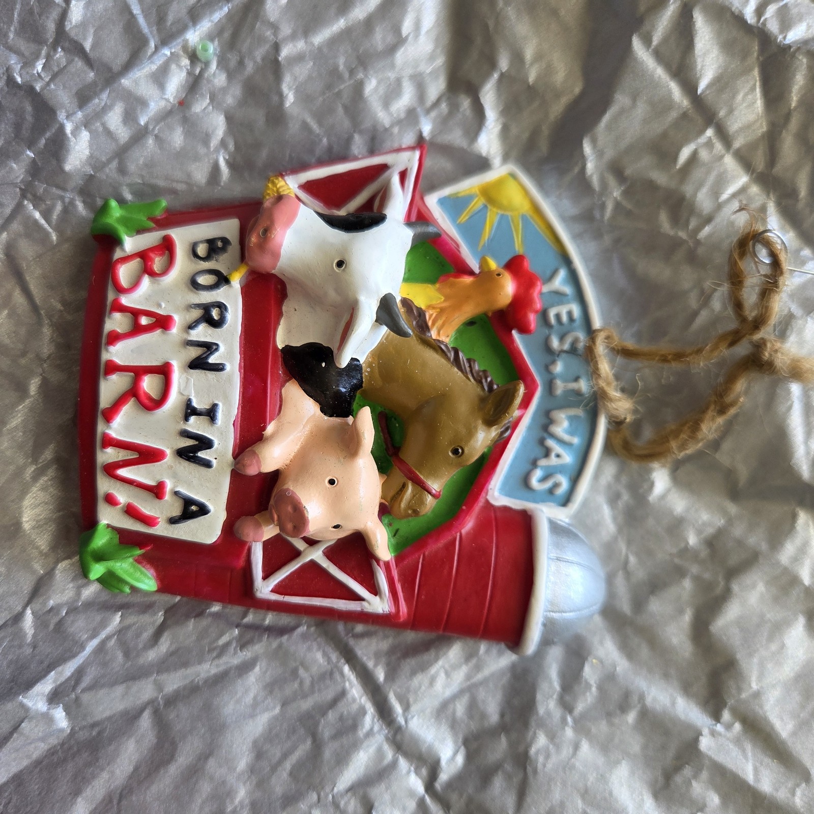 'Yes I Was Born in a Barn' Farm Animals Ceramic Christmas Ornament - Modern