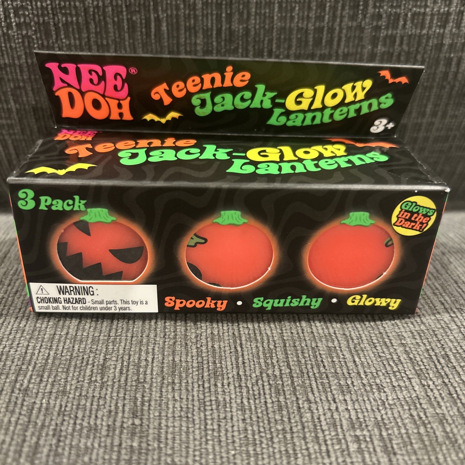 RARE Halloween Needoh Teenie Jack Glow Lantern 3 Pack Glow in Dark Authentic