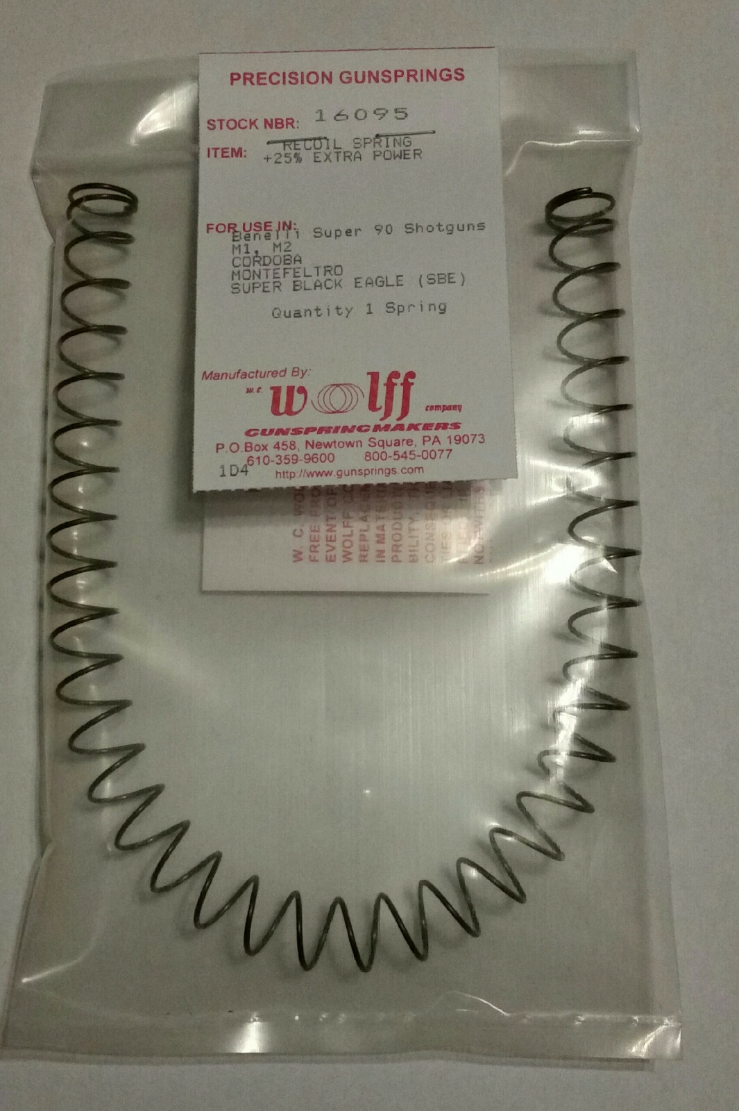 16095 WOLFF FITS BENELLI SUPER 90 EXTRA POWER RECOIL SPRING - NEW