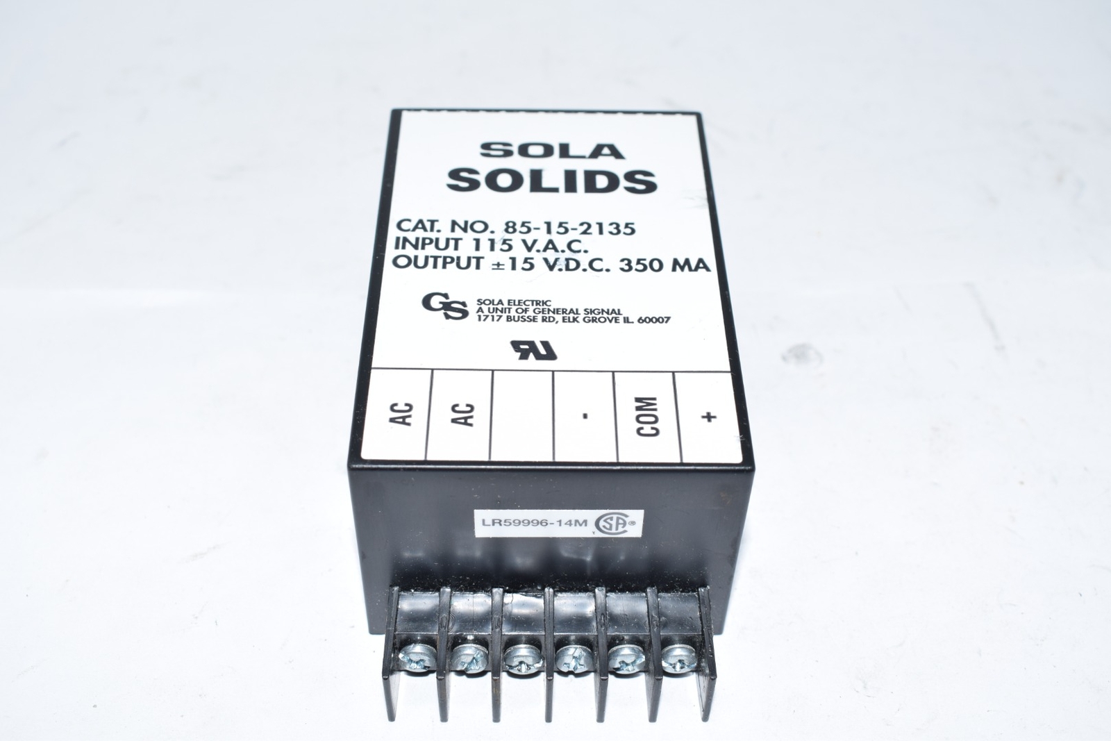 NEW SOLA Electric 15VDC 350MA Power Supply 85-15-2135