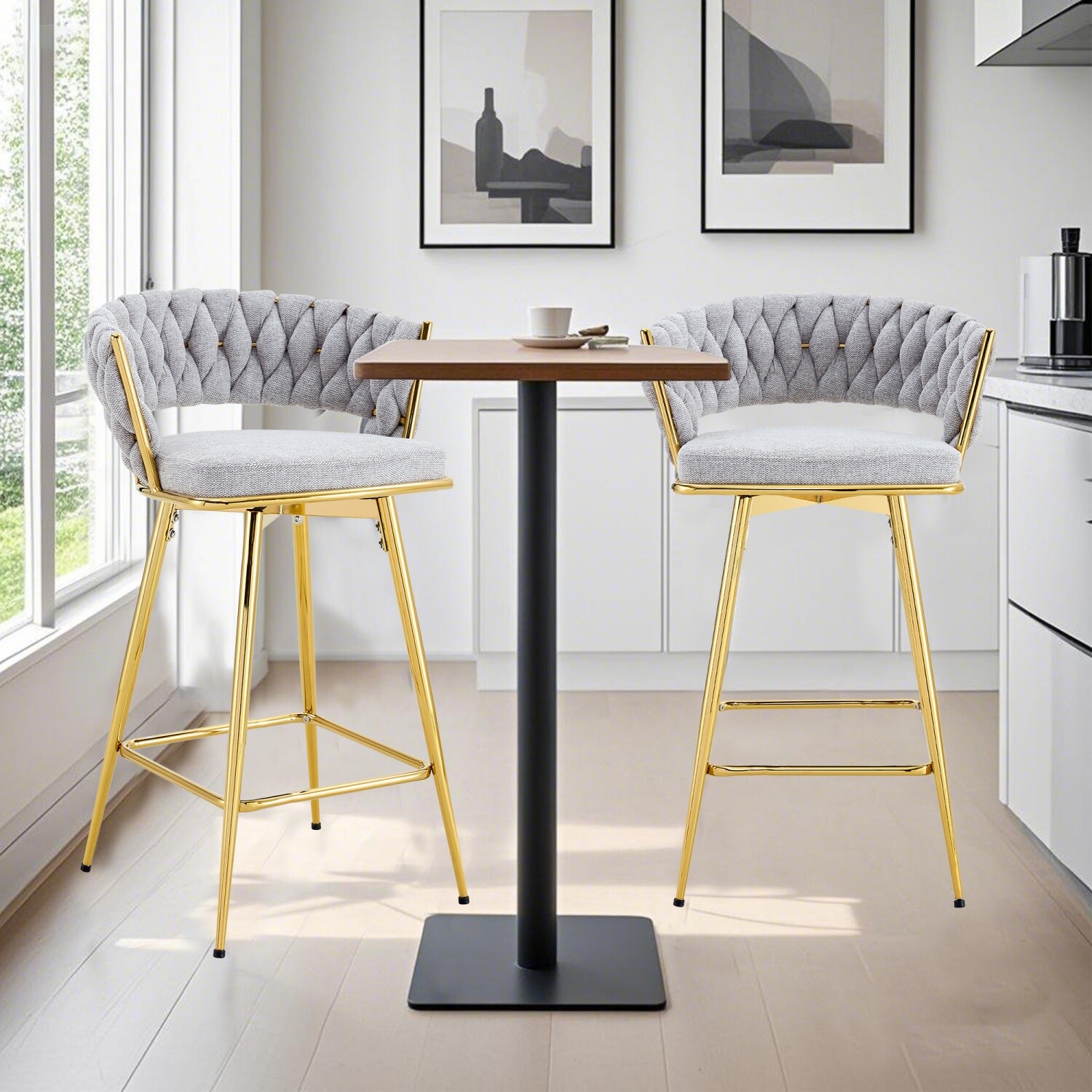 Set of 2 Swivel Bar Stool Counter Height Bar Chair Dining Chair w/ Metal Legs US