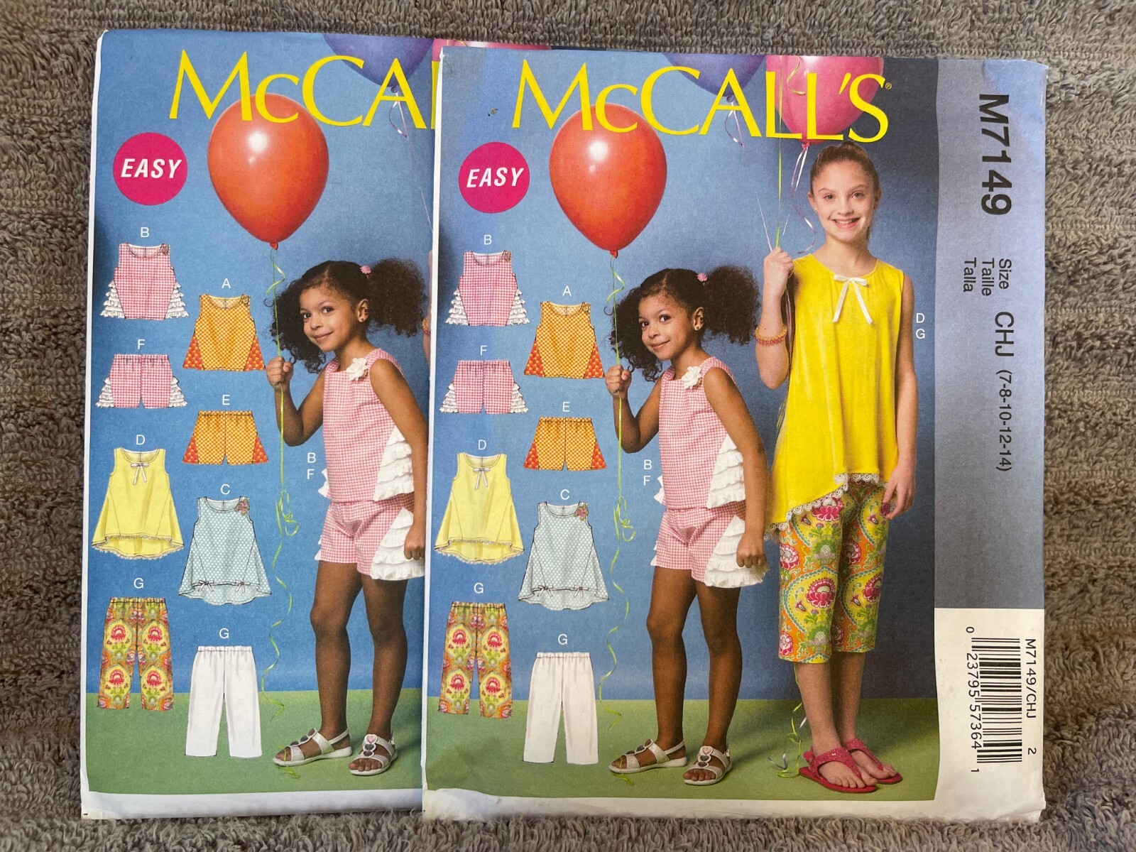 McCalls Pattern M7149 Girls EASY Sleeveless Tops~Tunics & Pull-On Shorts~Capris