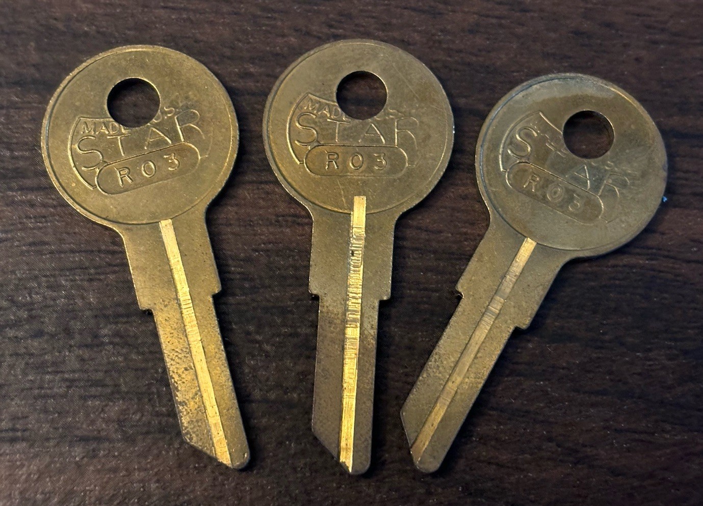 RO3, R03 Star Brand BRASS  Key Blanks   Set of 3   Locksmith